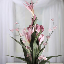 Pink and Mauve Artificial Lily and Rose Bush
