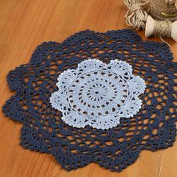 Light Blue and Navy Round Crocheted Doily