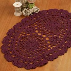 Burgundy Oval Crocheted Doily