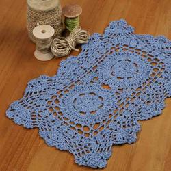 Blue Rectangular Crocheted Doily