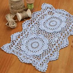 Light Blue Rectangular Crocheted Doily