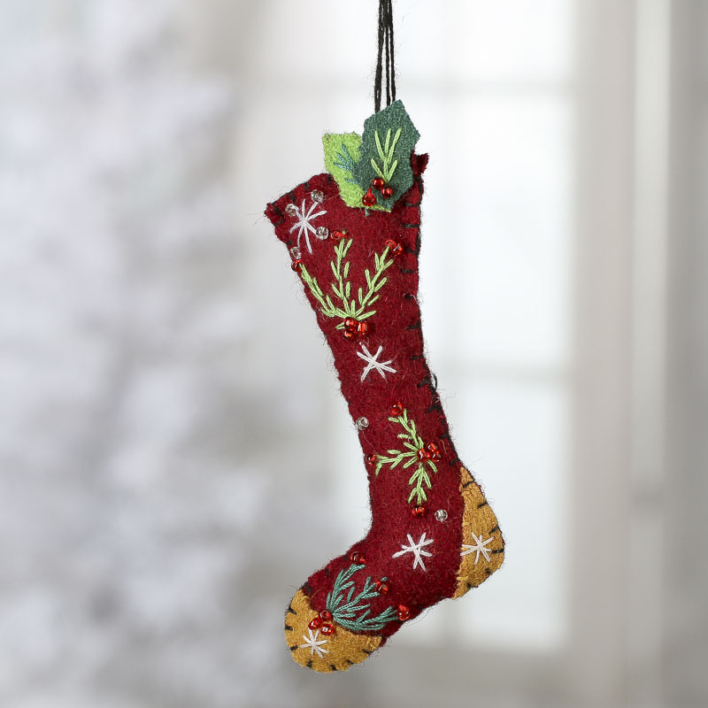Small Embroidered Stuffed Christmas Stocking Ornament - Table Decor ...