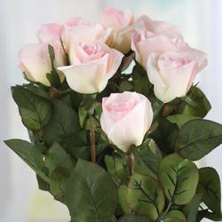Dozen Cream Pink Artificial Long Stem Roses