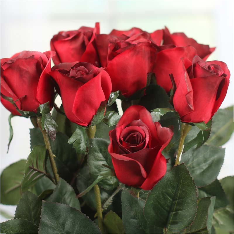 Dozen Dark Red Artificial Long Stem Roses - Bushes and Bouquets ...