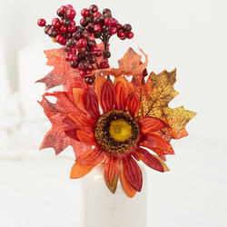 Fall Artificial Leaf and Sunflower Pick