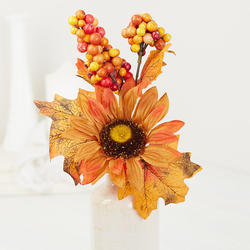 Fall Artificial Leaf and Sunflower Pick