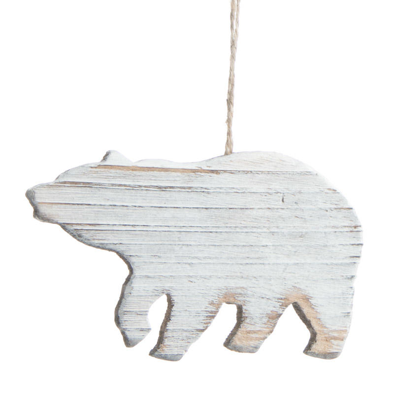 Rustic White Washed Wood Polar Bear Ornament - Christmas Ornaments ...