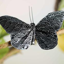 Silver and Black Feather Artificial Butterfly