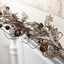 Silver Glittered Artificial Holly and Pip Berry Garland