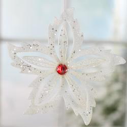 White Sparkling Poinsettia Ornaments