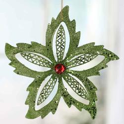 Green Sparkling Poinsettia Ornaments