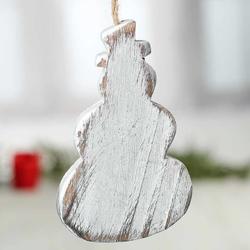 Rustic White Washed Wood Snowman Ornament