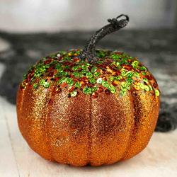 Orange Glittered and Sequined Artificial Pumpkin