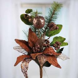 Chocolate Brown Sparkling Velvet Artificial Poinsettia and Fruit