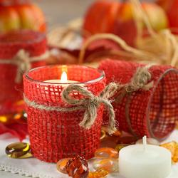 Red Burlap Votive Candle Holders