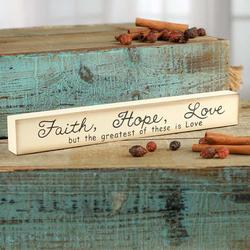 "Faith, Hope, Love" Chunky Wood Block Sign