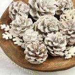 White Washed Pinecones and Wood Snowflake Cutouts