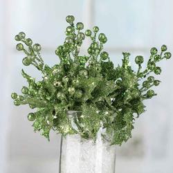 Green Sparkling Artificial Holly Picks