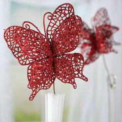 Red Sparkling Mesh Artificial Butterfly Picks