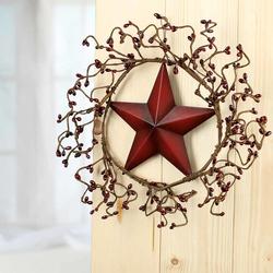 Burgundy Pip Berry and Red Barn Star Wreath