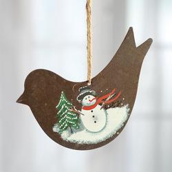 Rusty Tin Snowman Bird Cutout Ornament