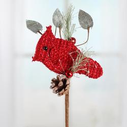 Red Knitted Cardinal and Burlap Pine Pick