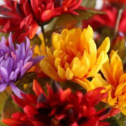 Yellow, Red, and Lavender Artificial Mum Bush