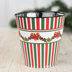 Christmas Stripe and Holly Bucket Planter
