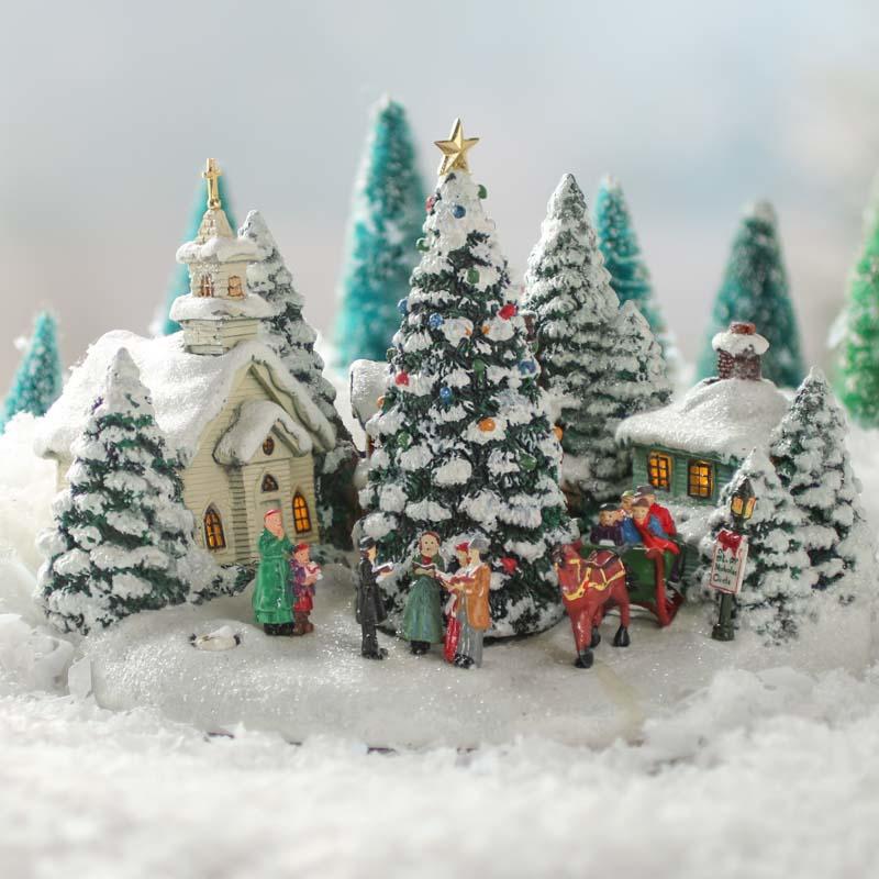 Miniature Sparkling Christmas Village Scene  Table Decor  Christmas