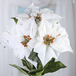 Realistic White Velveteen Poinsettia Bush