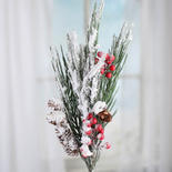Snowy Flocked Artificial Pine and Berry Spray