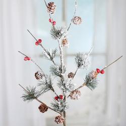 Snowy Flocked Artificial Mixed Pine and Berry Spray
