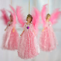 Pink Victorian Sparkle Feather Angel Ornament