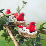 Artificial Red Cardinals in Snowy Nests