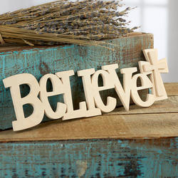 Unfinished Wood Believe Sign