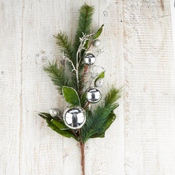 Silver Ball Ornament and Artificial Pine Spray