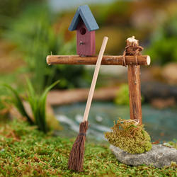 Miniature Straw Broom and Birdhouse
