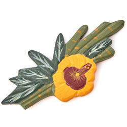 Hand Carved Hibiscus and Bamboo Magnet