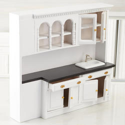 Dollhouse Miniature White Kitchen Sink and Cabinets