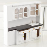 Dollhouse Miniature White Kitchen Sink and Cabinets