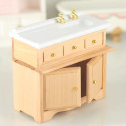 Dollhouse Miniature Kitchen Sink with Oak Cabinet
