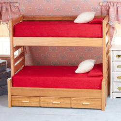 Dollhouse Miniature Oak Bunk and Trundle Bed Set