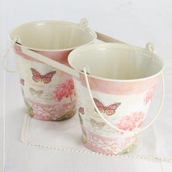 Vintage-Inspired Pink Double French Decoupage Bucket
