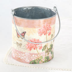 Vintage-Inspired Pink French Decoupage Bucket