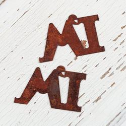 Rusty Tin "MI" Michigan Abbreviation Word Cutouts