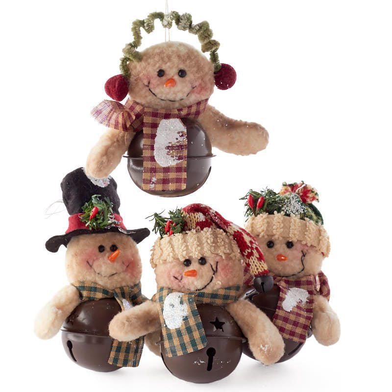 Primitive Jingle Bell Snowman Ornament - Christmas Ornaments ...