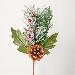 Snowy Glittered Artificial Pine and Berry Pick