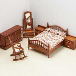 Dollhouse Miniature Walnut Master Bedroom Set