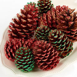 Red and Green Glitter Tipped Pinecones