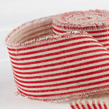 Red and White Striped Linen Ribbon